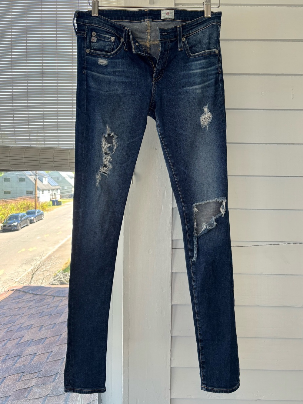 Ag Adriano Goldschmied Dark Blue Distressed Skinny Jeans